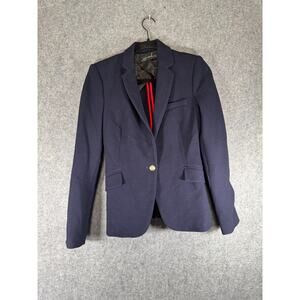 Zara Blazer Women s Navy Notch Lapel Gold Tone Textured Single-Breasted‎ Jacket